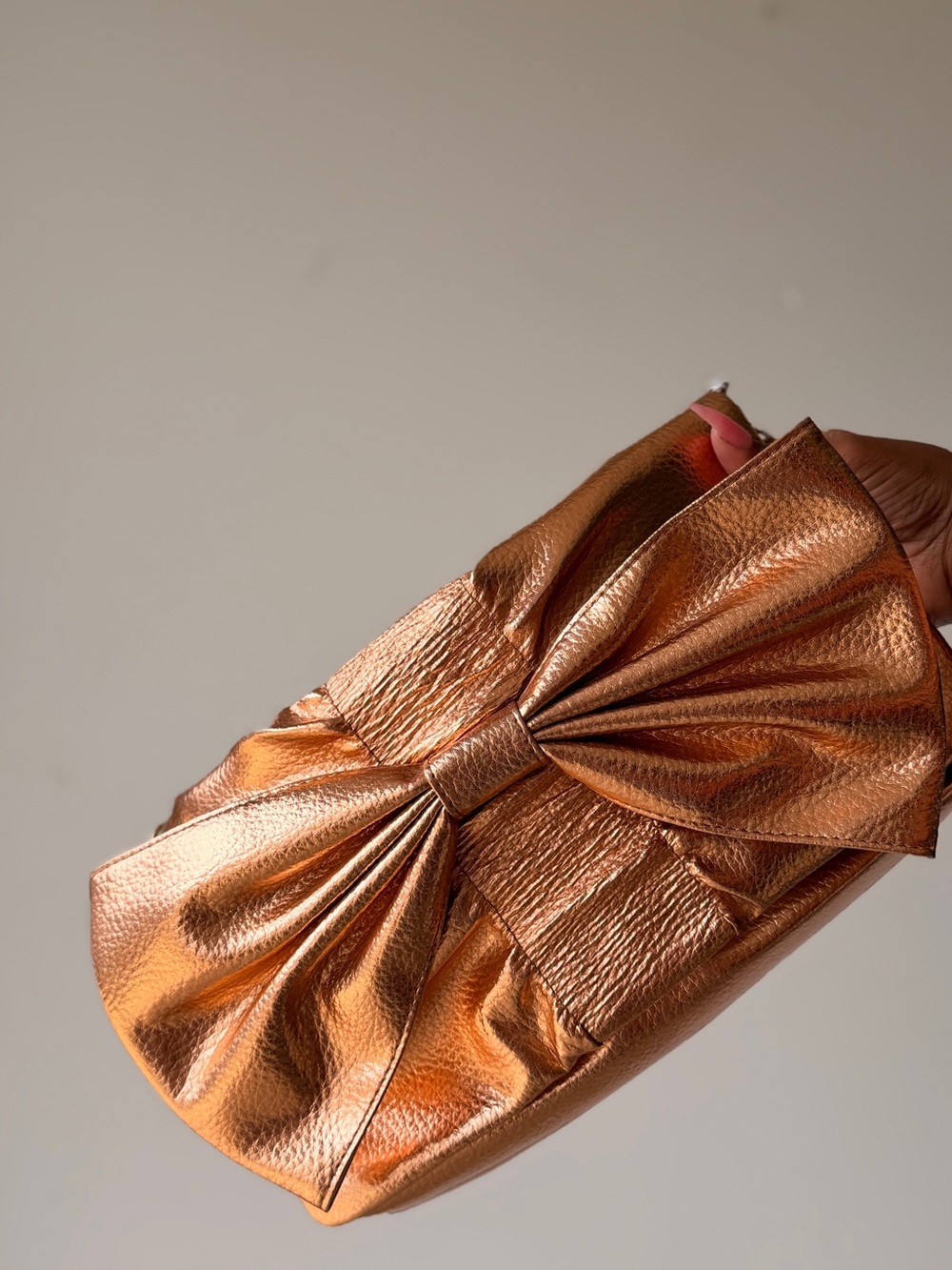 Metallic Copper Bow Clutch Wristlet for Women